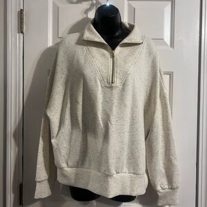 Varley Cream Speckled Half-Zip Sweatshirt